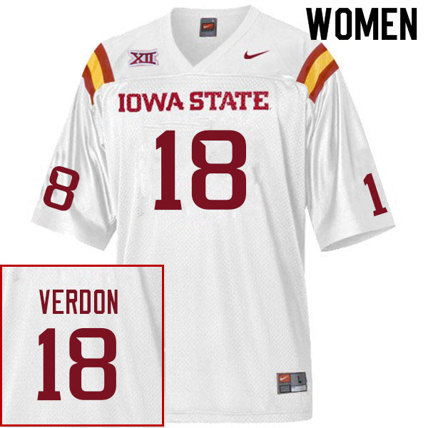 Women #18 Malik Verdon Iowa State Cyclones College Football Jerseys Sale-White